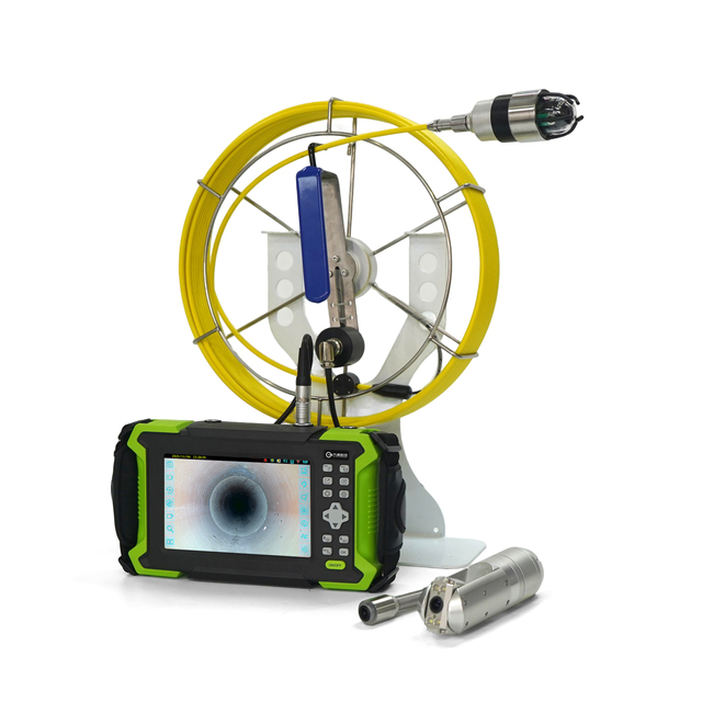 HD Camera with 360° Articulating Probe, Interchangeable 6mm/16mm/37mm Camera Heads and Real-Time Display for Pipe Inspection