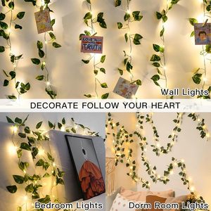 Guirlande lumineuse LED décorative, feuilles artificielles, alimentée par piles, pour la décoration intérieure, la maison, la salle, le patio, les mariages, les fêtes - Product Image 4