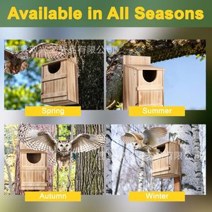 Casa de pájaros de madera para exteriores, de tamaño pequeño, para montar en la pared, para la cría y alimentación de búhos. - Product Image 2