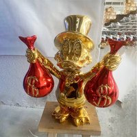 Statue de canard décorative en résine multicolore Pop Arts Canard chromé avec sac d'argent Sculpture pour décoration intérieure