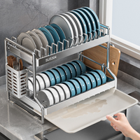Vente flash : Égouttoir à vaisselle à 3 niveaux pour comptoir de cuisine, en acier inoxydable 304, avec porte-ustensiles et plateau