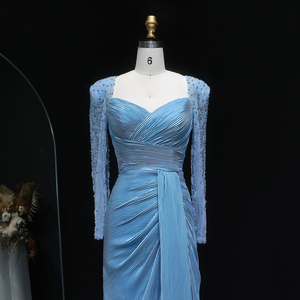 Robes <span class=keywords><strong>de</strong></span> <span class=keywords><strong>soirée</strong></span> <span class=keywords><strong>de</strong></span> luxe Sharon Said SF409 Dubai Blue à manches longues, ornées <span class=keywords><strong>de</strong></span> cristaux fuchsia, pour femmes, pour mariage et fêtes - Product Image 2