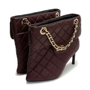 Nouvelles bottes courtes élégantes à talons pointus, design unique en forme de sac, couleur bordeaux, avec chaîne métallique, pour l'automne - Product Image 1