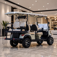 Voiturette de golf 6 places avec moteur AC, tableau de bord LCD, caméra arrière, pare-brise pliable et sièges confortables en rangée.