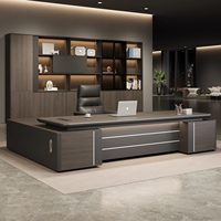 Bureau de direction en forme de L en bois d'ébène LBZ-172X avec bord incurvé et tiroir, ensemble de chaise de PDG moderne, grand mobilier de bureau de luxe