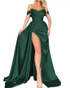 High Split Sexy Off Shoulder Slimming Party Evening Dress Maxi Dresses Club Solid Elegant Dress