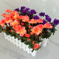 Fleurs d'azalée artificielles, décorations florales en plastique, ensembles d'herbe et d'arbres durables pour la décoration murale extérieure et les aménagements paysagers de restaurants