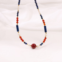 Collier polyvalent élégant en perles naturelles, lapis-lazuli, agate rouge et cinabre, accessoire raffiné pour les sorties et la décoration