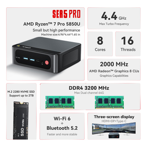 Mini PC Beelink SER5 Pro de Fábrica con <span class=keywords><strong>5850U</strong></span> 7/8C/16T/16G/32G RAM DDR4, SSD M.2 NVME de 500G/1TB, 4K, Tipo C, RJ45, Enchufes para EE. UU./UE/Reino Unido - Product Image 6