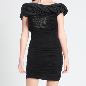 <span class=keywords><strong>Robe</strong></span> mini moulante <span class=keywords><strong>noire</strong></span> à manches courtes, épaules dénudées, entièrement froncée avec insert en maille transparente - Fournisseur vérifié <span class=keywords><strong>du</strong></span> Guangdong, Chine - Product Image 1