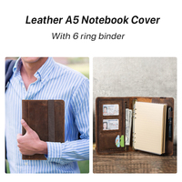 Porte-documents multifonction en cuir rechargeable avec reliure à 6 anneaux A5, pochette zippée, emplacement pour stylo et étui personnalisé pour livre