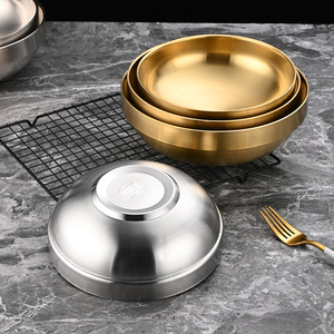 Tazón para Fideos de Acero Inoxidable, Material 201, Color Plata y Dorado, para Uso Doméstico, Tazón para Fideos Fríos, Tazón para Ramen Coreano - Product Image 3