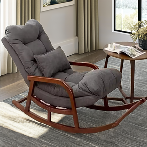 Chaises de salon en bois confortables, chaise longue de patio extérieure avec coussin épais gris - Product Image 2