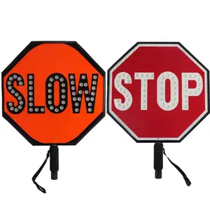 18 INCH Hand Held LED Stop Sign Stop/Slow Paddles LED Stop Paddle