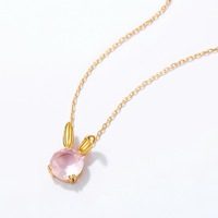 Collier Lapin en Cristal Rose de Haute Joaillerie, Collier Lapin en Quartz Rose Naturel pour Fille