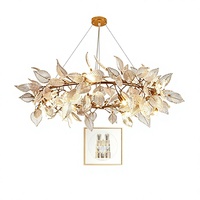 Lustre en cristal entièrement en cuivre sur mesure, style moderne et luxueux pour villas, salons/salles à manger, motif branche dorée et feuille de jade