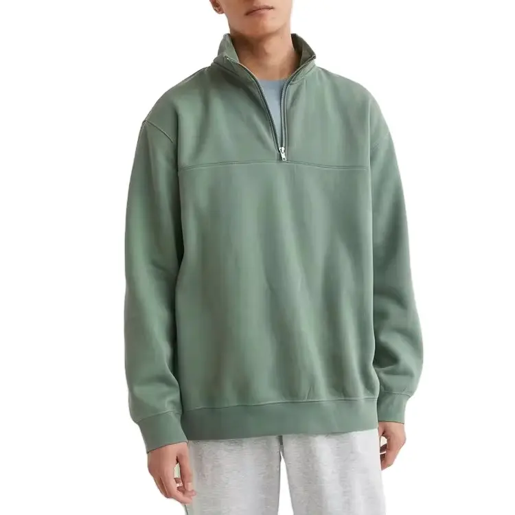 Wholesale High Quality 100% rib crewneck sweatshirt unisex soft fleece sweatshirt 1/4 half zipper sweatshirt