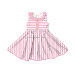 Pink Stripe Girls Clothing Dress Sleeveless Summer Teen Girls Dress With Buttons