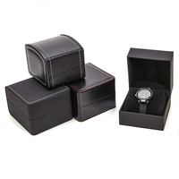 Boîte à montres en cuir PU avec surpiqûres blanches, doublure en velours noir, logo personnalisé, boîte de rangement de luxe pour montres, emballage cadeau pour marque horlogère