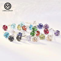 CEZ01 Aretes de Botón Clásicos de Moda para Mujer en Plata de Ley 925 Genuina, Joyería Fina con Zirconia Cúbica Redonda CZ de 3mm 4mm 5mm 6mm 7mm 8mm