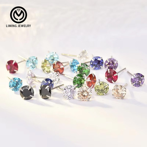 CEZ01 패션 리얼 925 스털링 실버 파인 주얼리 3mm 4mm 5mm 6mm 7mm 8mm 라운드 CZ 큐빅 지르코니아 클래식 스터드 귀걸이 여성용 - Product Image 2