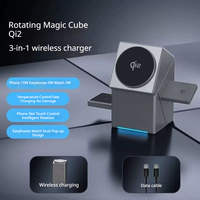 Chargeur sans fil magnétique auto-rotatif Magic Cube 3 en 1, charge rapide GaN 15W, protection PD et OVP, chargeur de téléphone sans fil