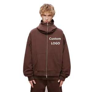 Fermeture éclair personnalisée de 500 g/m² pour sweats à capuche surdimensionnés en polyester/coton pour hommes, style streetwear d'automne - Product Image 3