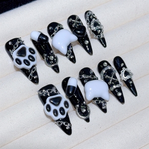 Uñas Postizas Acrílicas Góticas con Diseño de <span class=keywords><strong>Hello</strong></span> <span class=keywords><strong>Kitty</strong></span> en Blanco y Negro, Hechas a Mano, de Alta Calidad, Venta al Por Mayor - Product Image 1