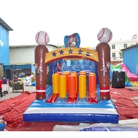 Parcours d'obstacles gonflable sur le thème du baseball avec arche, château gonflable, toboggan, mur d'obstacles adhésifs et piliers – Jouets d'amusement