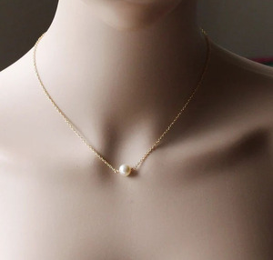 Zooying 10mm Delicado Simples Flutuante Corrente de Ouro Rosa Da Dama de honra Real Colar de Pérolas Para As Mulheres de Jóias - Product Image 4