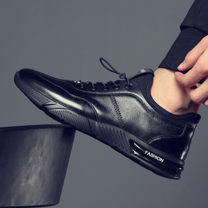 Satchi Zapatos informales de cuero con cordones para hombre, zapatillas deportivas ligeras con punta redonda, a la moda de otoño - Product Image 4