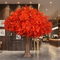 Feuilles d'érable artificielles romantiques rouges, arbres d'érable rouges artificiels pour la décoration de la maison et du jardin