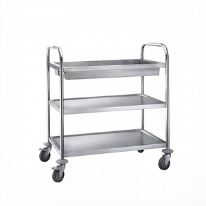 Carrito de Servicio de 3 Niveles Pequeño de Acero Inoxidable, Tubo Redondo de 0.8mm, con Ruedas Silenciosas para Cafetería - Product Image 2