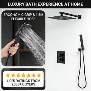Ensemble de système de douche de salle de bain en laiton noir mat moderne avec pommeau de douche dissimulé au plafond avec affichage numérique - Product Image 6