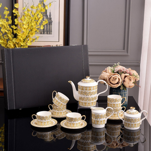Nouvel ensemble de café en porcelaine fine jaune à fleurs, style nordique de luxe, 15 pièces, pour le thé de l'après-midi - Product Image 4