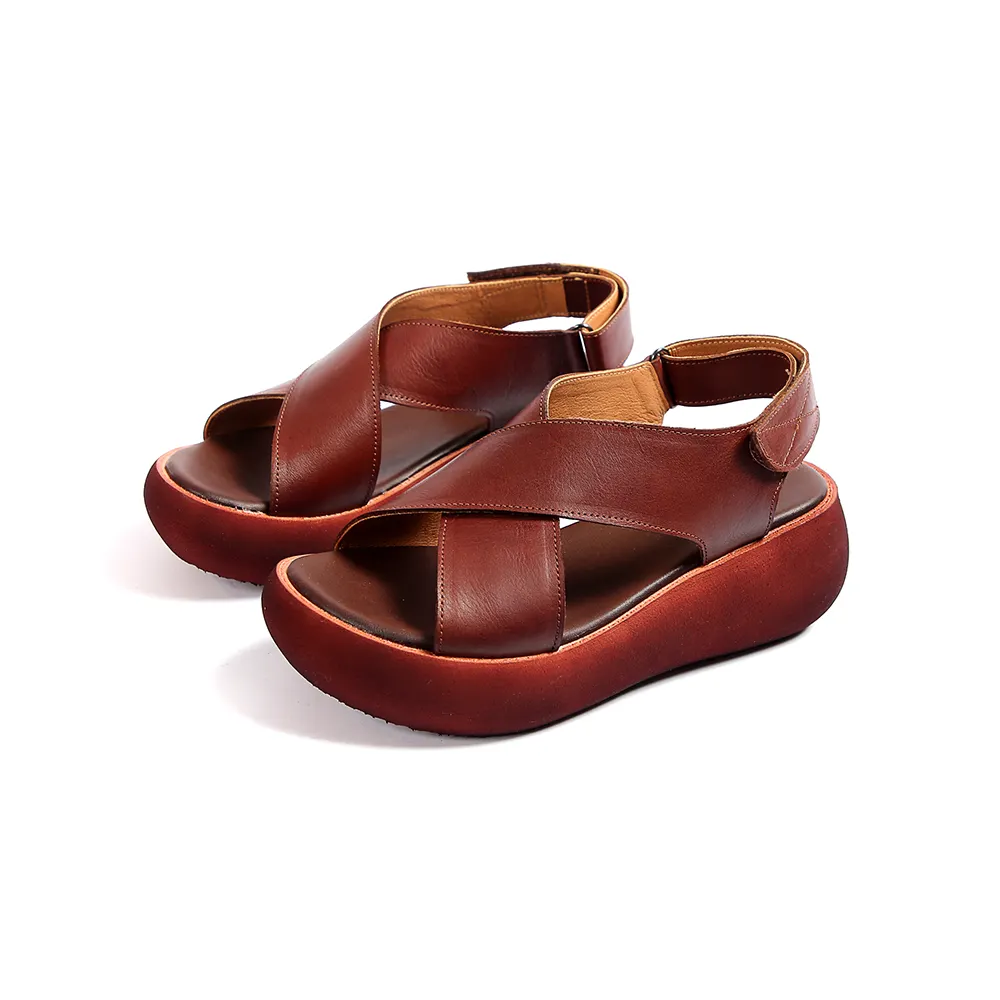 Sandales à semelle compensée Vintage pour femmes, chaussures d'été à plateforme, 2021