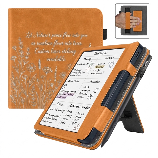 Custom Laserable Kobo Case for Kobo Libra Colour Clara Colour BW Cover with Hand Strap Stand Cover Engraved Folio OEM Wholesales