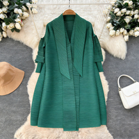 Robe longue plissée élégante pour femme, taille unique, avec volants, manches longues, coupe ample à la cheville, vêtement féminin