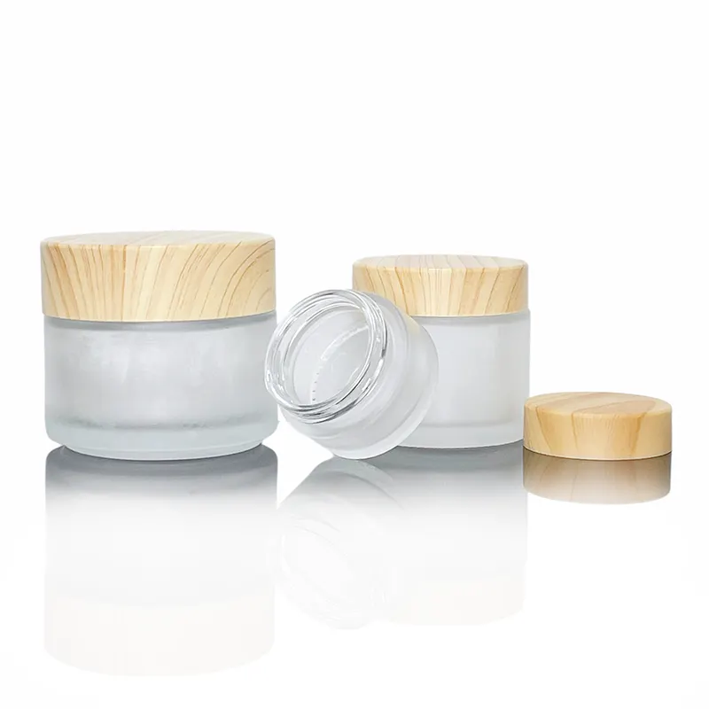 Contenitore cosmetico vuoto 30g 50g 100g vasetti di crema trasparente in vetro smerigliato trasparente con coperchio in plastica di bambù