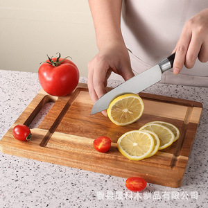 Tabla de cortar cuadrada de madera de acacia de 27.2x20cm, madera maciza con ranuras para alimentos, frutas y cocina - Product Image 2