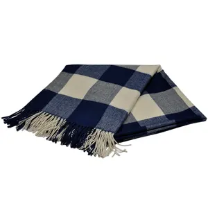 BLUE PHOENIX Blue White Blanket 100% Acrylic Tartan Plaid Check Lightweight Sofa Couch For Summer Soft Cheap Wholesale