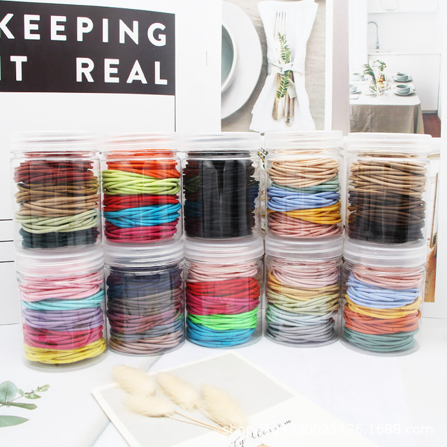 Women and Girls Elastic Hair Bands 100PCS/Box in Candy Colors High Resilience Thin Rubber Hair Ties