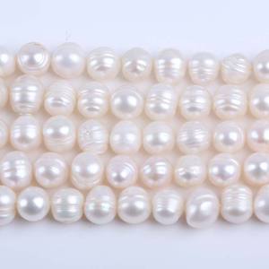 Perles d'eau douce semi-finies de 18 cm, 9-10 mm, blanches et colorées, presque rondes, perles percées, enfilées sur fil, vente en gros - Product Image 5