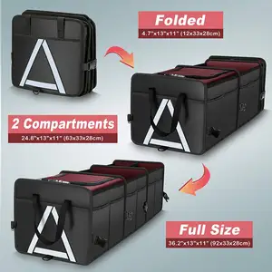 Kotak Organizer penyimpanan bagasi mobil SUV, kustom, dapat dilipat, Multi kompartemen dengan tas pendingin isolasi