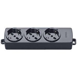 Vimar 3-Way Multi <b>Socket</b> Black 23.6 Cm Length <b>Universal</b> Plug Adapter - Product Image 1