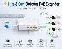 Extenseur PoE Gigabit extérieur 1 entrée 4 sorties, étanche IP55, 1000 Mbps, 802.3af/at, répéteur Ethernet longue distance