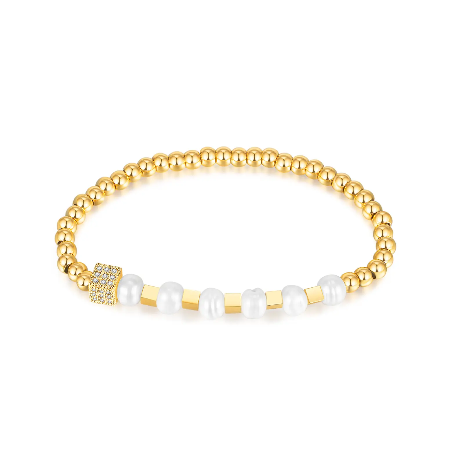 Iced Out Beaded Charm Bracelets Bulk Stainless Steel Gold Pearl Bracelet Jewellery For Women