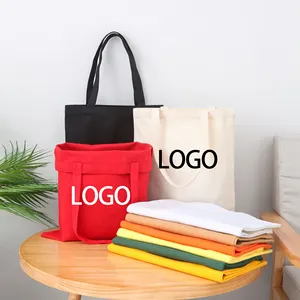 Bolsas de lona con logotipo personalizado Bolsas de lona de algodón orgánico reutilizables lisas grandes ecológicas impresas con logotipo personalizado