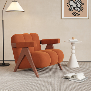 Moderno salón Hotel nórdico Boucle Accent sofá silla diseñador sillón roble nogal madera de Fresno cuero sillón - Product Image 5