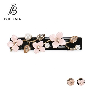 Klip Rambut Warna-warni Modis Gaya Perancis Jepit Rambut Asetat Bunga Berkelas Jepit Rambut Kristal Bentuk Kelopak Mutiara Jepit Rambut - Product Image 6